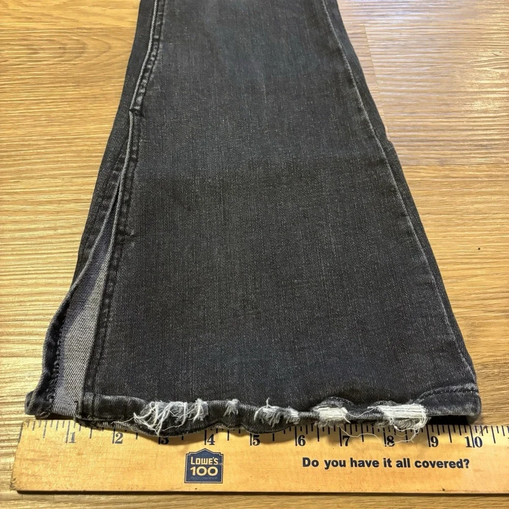 Flying Monkey Jeans Women 24 Black Mid Rise Flare Stretch Distressed Denim 24x31